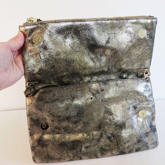 INC International Concepts Metallic Gold Bronze Black Frita Clutch Crossbody - Picture 14 of 16
